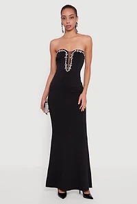 Rhinestone Plunge Trim Detail Mermaid Dress