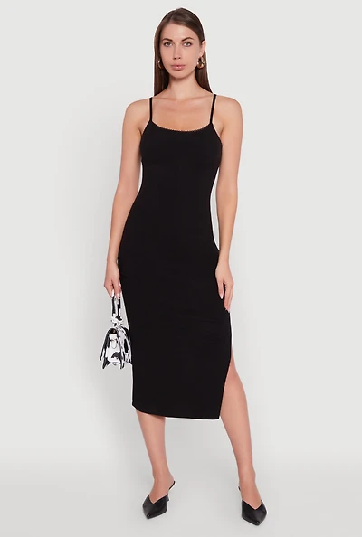 Womens Trendy Scoop Neck Solid Cami Dress, Black,