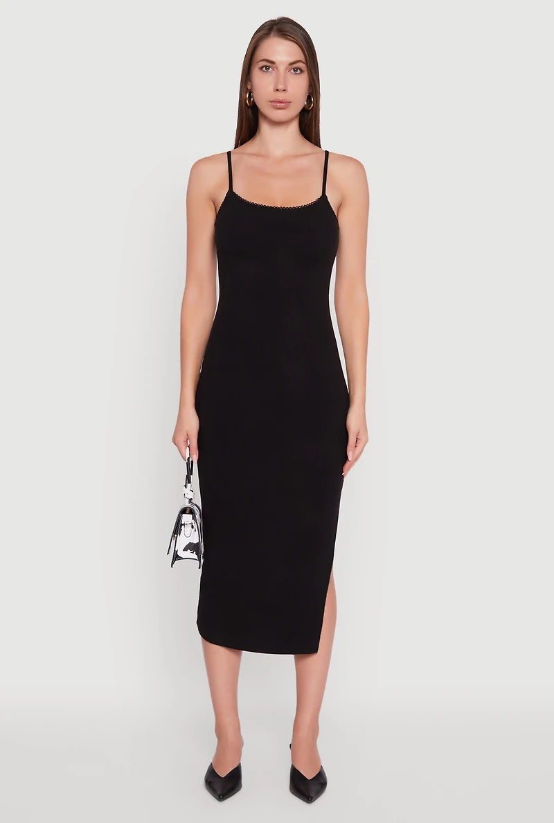 Womens Trendy Scoop Neck Solid Cami Dress, Black,