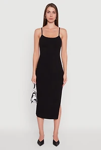 Womens Trendy Scoop Neck Solid Cami Dress, Black,