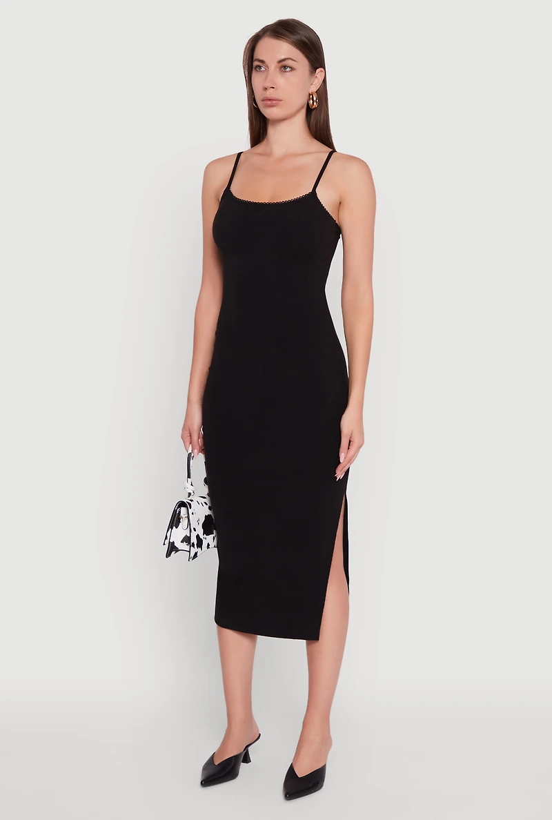 Womens Trendy Scoop Neck Solid Cami Dress, Black,