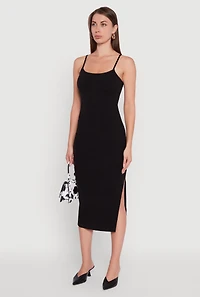 Womens Trendy Scoop Neck Solid Cami Dress, Black,