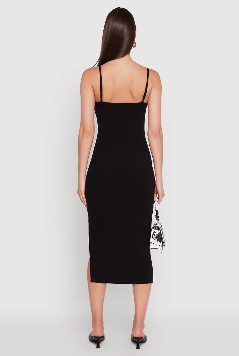 Womens Trendy Scoop Neck Solid Cami Dress, Black,