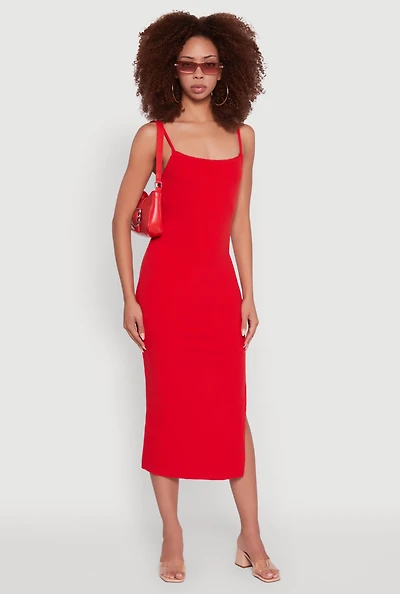Womens Trendy Scoop Neck Solid Cami Dress, Red, Size L