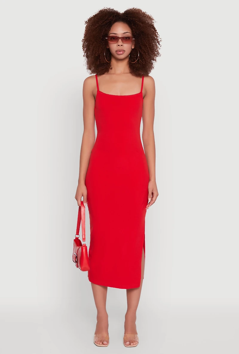 Womens Trendy Scoop Neck Solid Cami Dress, Red, Size S