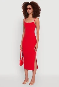 Womens Trendy Scoop Neck Solid Cami Dress, Red, Size S