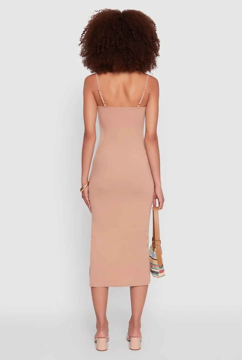 Womens Trendy Scoop Neck Solid Cami Dress, Beige, Size S