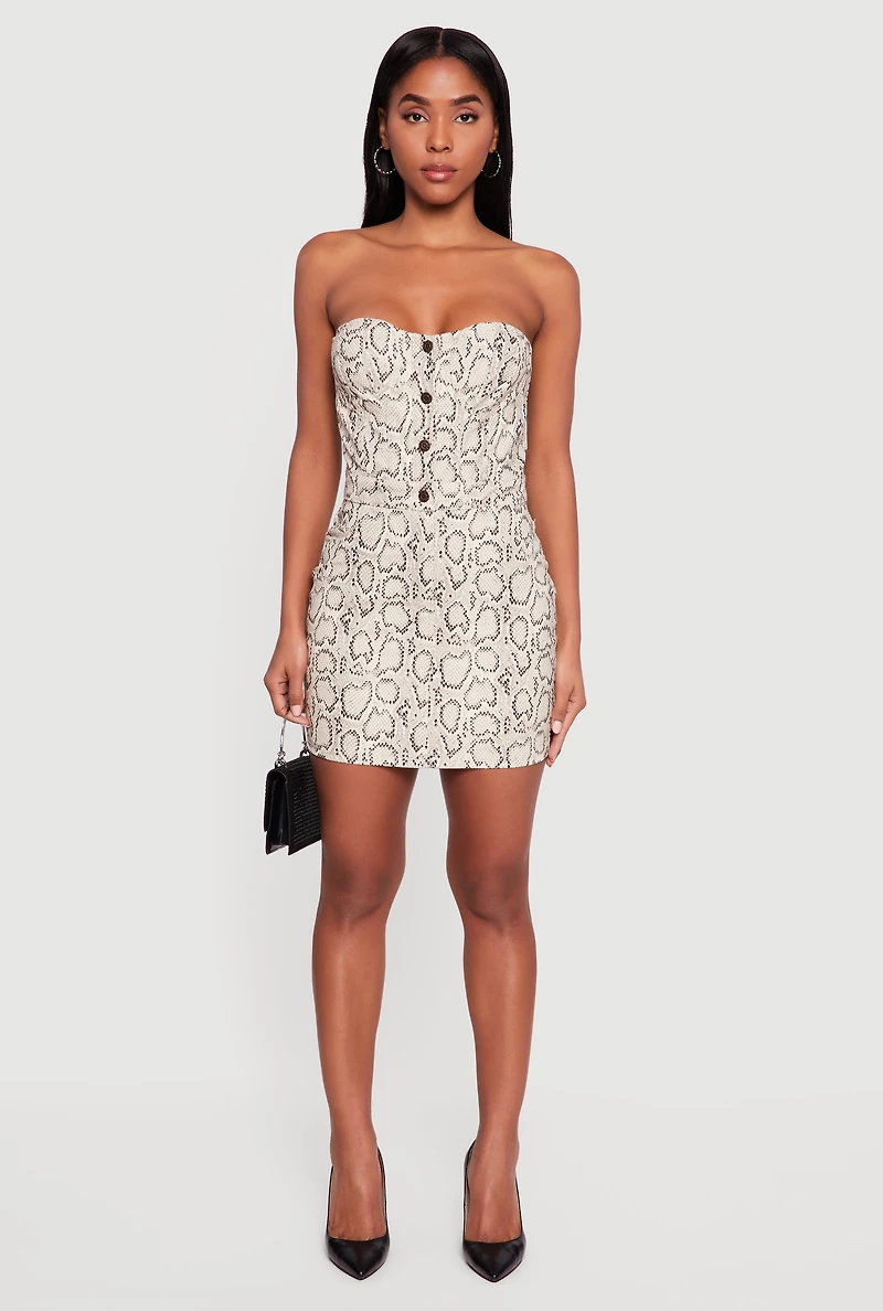 Snake Print Sleeveless Button Front Mini Dress