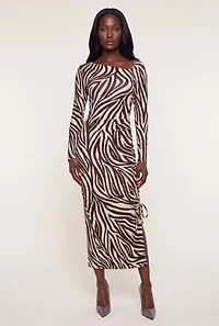 Ruched Side Slit Zebra Print Dress