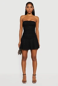 Lace Ruched Mini Tube Dress