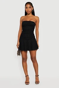 Lace Ruched Mini Tube Dress