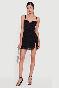 Floral Velvet Burnout Ruffle Hem Mini Dress