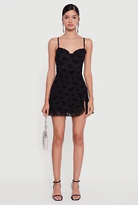 Floral Velvet Burnout Ruffle Hem Mini Dress