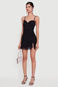 Floral Velvet Burnout Ruffle Hem Mini Dress