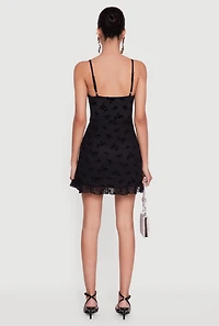 Floral Velvet Burnout Ruffle Hem Mini Dress