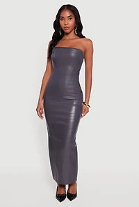 Faux Leather Fleece Lined Maxi Tube Dress