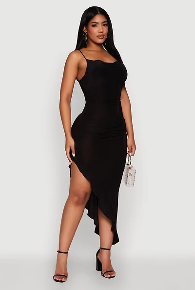 Haute Monde Cowl Neck Asymmetrical Dress
