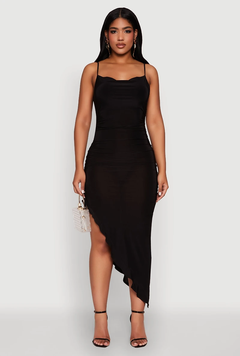 Haute Monde Cowl Neck Asymmetrical Dress