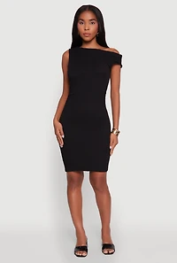 Womens Textured Knit One Shoulder Bodycon Dress, S