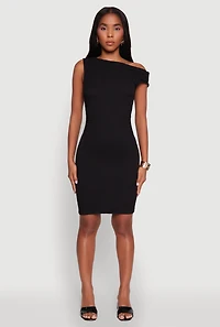 Womens Textured Knit One Shoulder Bodycon Dress,