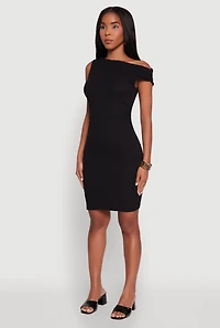 Womens Textured Knit One Shoulder Bodycon Dress,