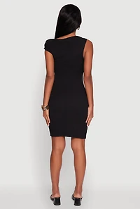 Womens Textured Knit One Shoulder Bodycon Dress, Black, Size S
