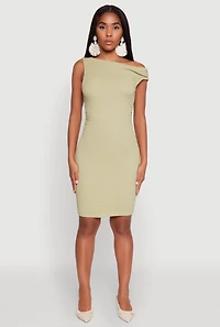 Womens Textured Knit One Shoulder Bodycon Dress, Green, Size L