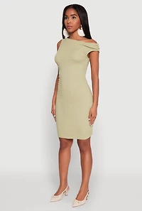 Womens Textured Knit One Shoulder Bodycon Dress, Green, Size L