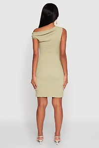 Womens Textured Knit One Shoulder Bodycon Dress, Green, Size L