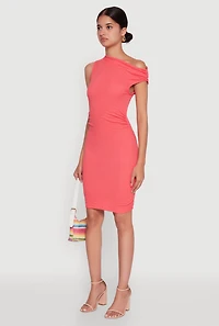 Womens Textured Knit One Shoulder Bodycon Dress, Pink, Size S