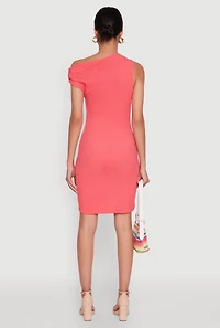 Womens Textured Knit One Shoulder Bodycon Dress, Pink, Size S