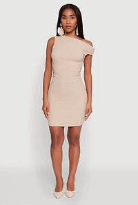 Womens Textured Knit One Shoulder Bodycon Dress,
