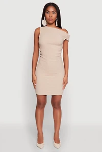 Womens Textured Knit One Shoulder Bodycon Dress,