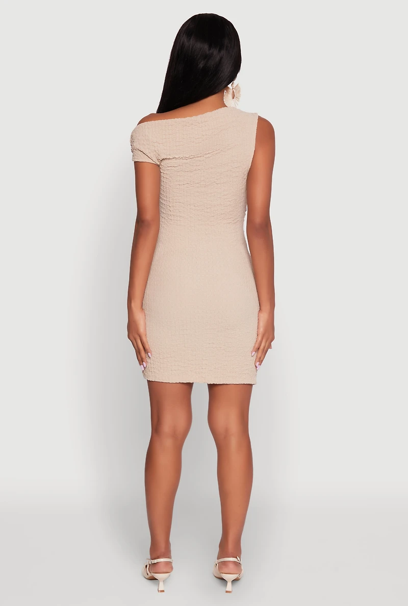 Womens Textured Knit One Shoulder Bodycon Dress,
