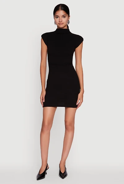 Womens Brushed Ribbed Knit Mock Neck Dolman Cap Sleeve Dress,