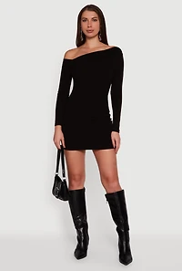 Womens One Shoulder Long Sleeve Bodycon Dress, M