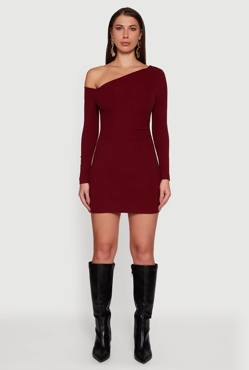 One Shoulder Long Sleeve Bodycon Dress