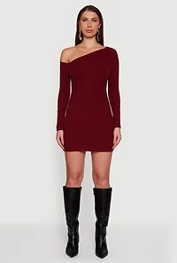 One Shoulder Long Sleeve Bodycon Dress