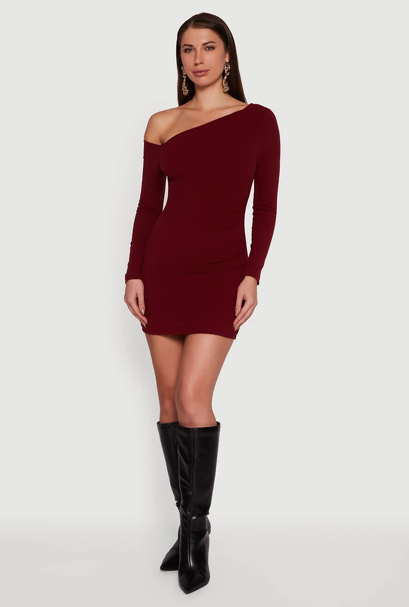 One Shoulder Long Sleeve Bodycon Dress
