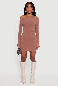 One Shoulder Long Sleeve Bodycon Dress
