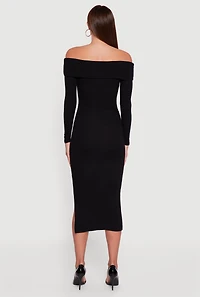Womens Fold Over Off the Shoulder Dress with Side Slit,