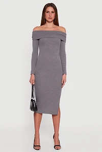 Fold Over Off the Shoulder Dress with Side Slit