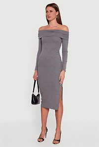 Fold Over Off the Shoulder Dress with Side Slit