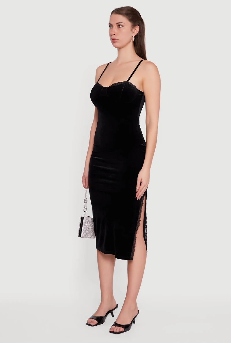 Velvet Sweetheart Bustier Dress with Side Slit