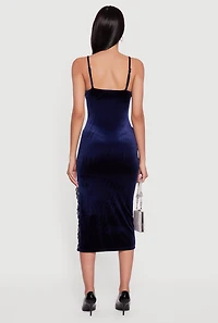 Womens Velvet Sweetheart Bustier Dress with Side Slit, Blue, Size S