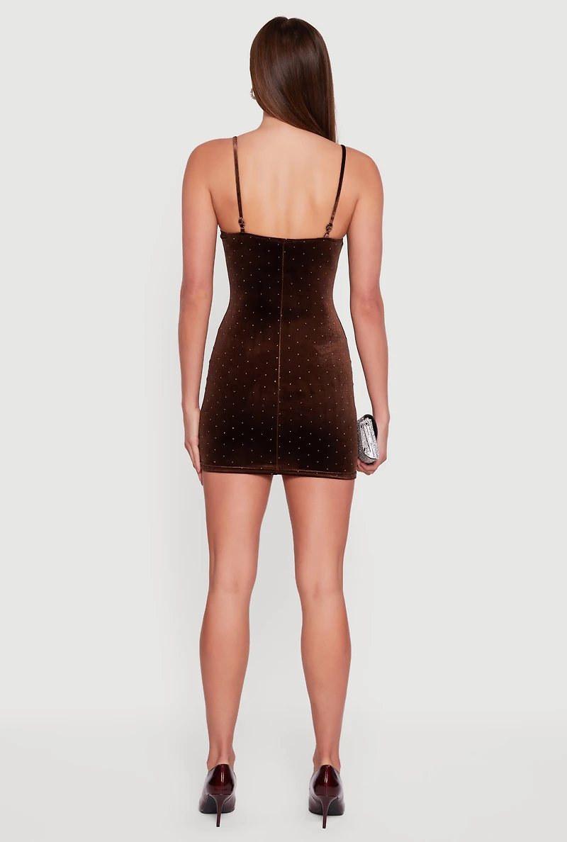 Velvet Bustier Mini Dress with Rhinestones