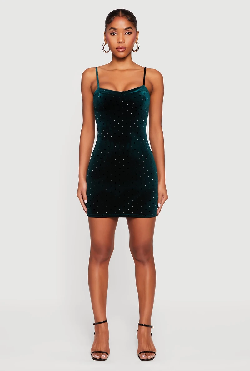 Velvet Bustier Mini Dress with Rhinestones