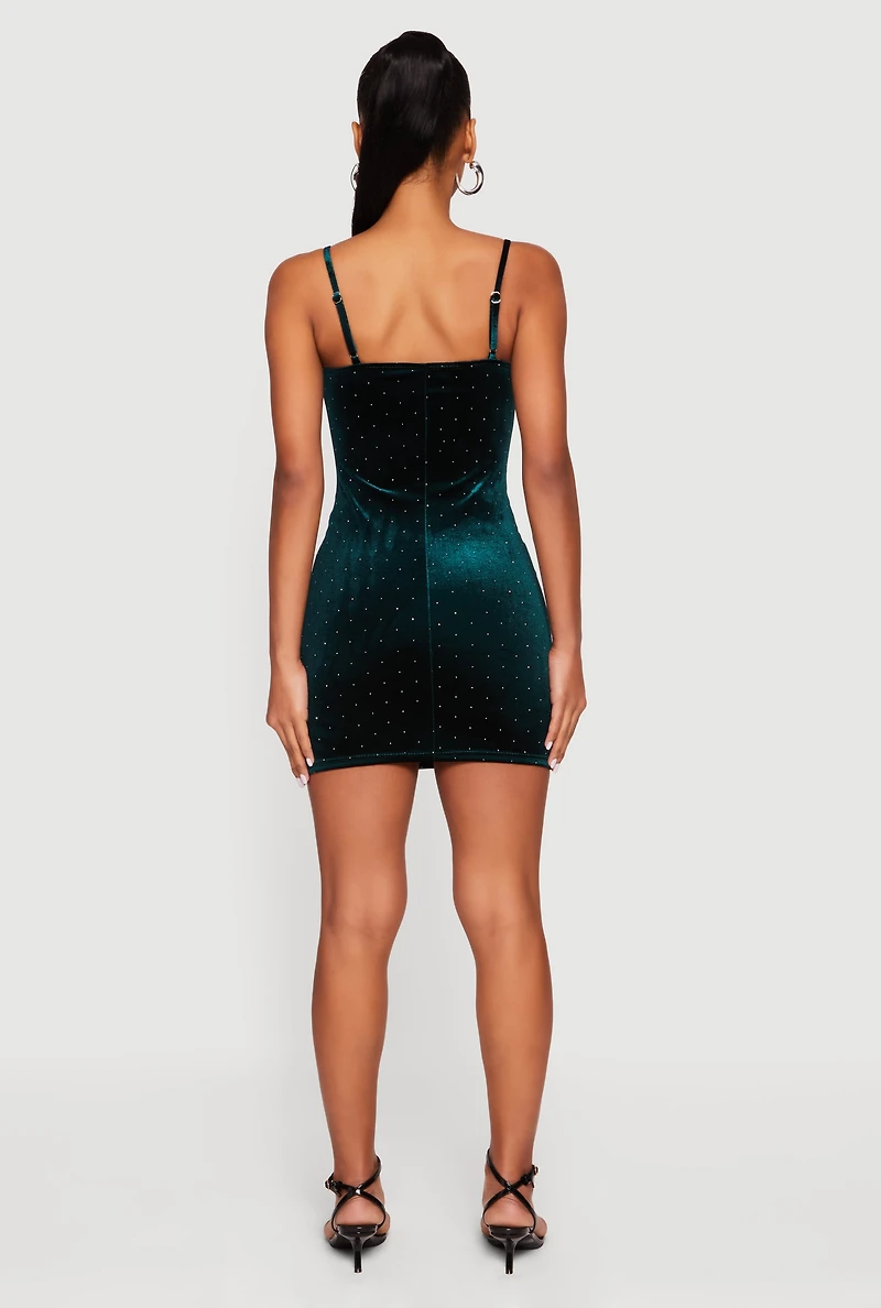 Velvet Bustier Mini Dress with Rhinestones