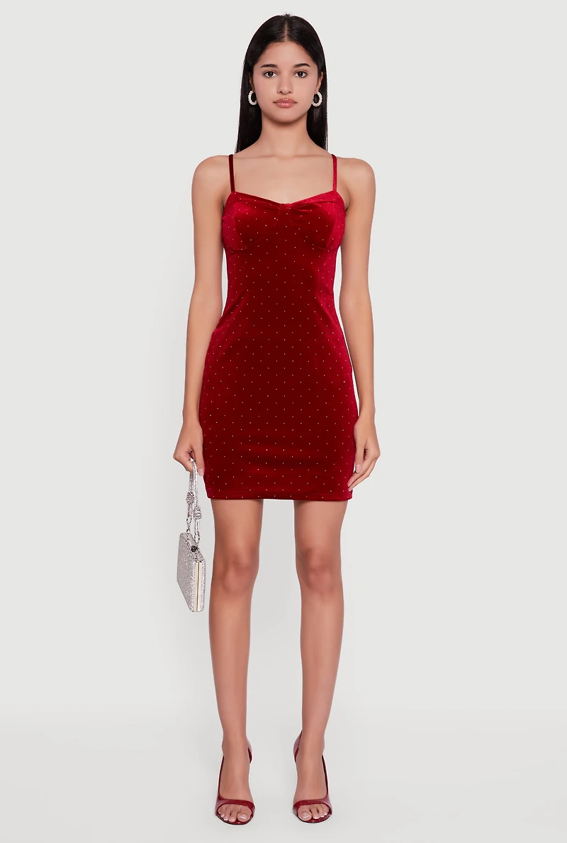 Velvet Bustier Mini Dress with Rhinestones