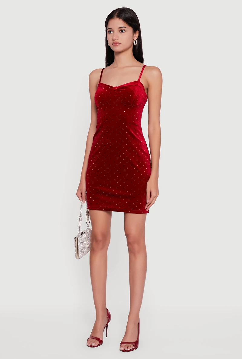 Velvet Bustier Mini Dress with Rhinestones